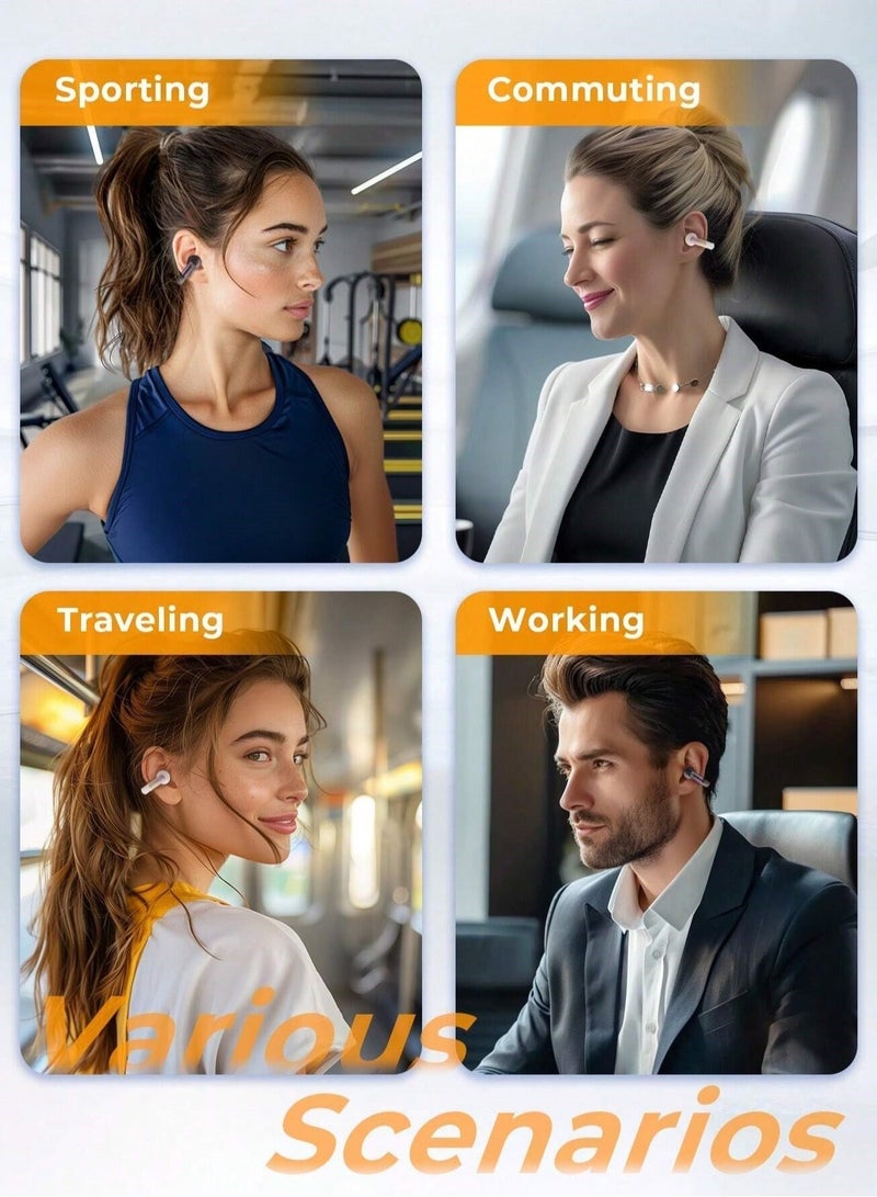 هافيت سماعات أذن لاسلكية TWS مفتوحة ومكبّسة مع تصميم مشبك – سماعات بلوتوث V5.3 مع ميكروفون مزدوج، إلغاء ضوضاء ذكي للمكالمات، صوت ستيريو عالي الجودة HiFi، تصميم مريح، مقاومة للماء والعرق بتصنيف IPX4، عمر بطارية طويل 23 ساعة مع علبة الشحن، شحن سريع بمنفذ تايب سي، تحكم ذكي باللمس، مكالمات بدون استخدام اليدين للركض وصالة الألعاب والعمل، سماعة بلوتوث محمولة، لون بيج - Image 5